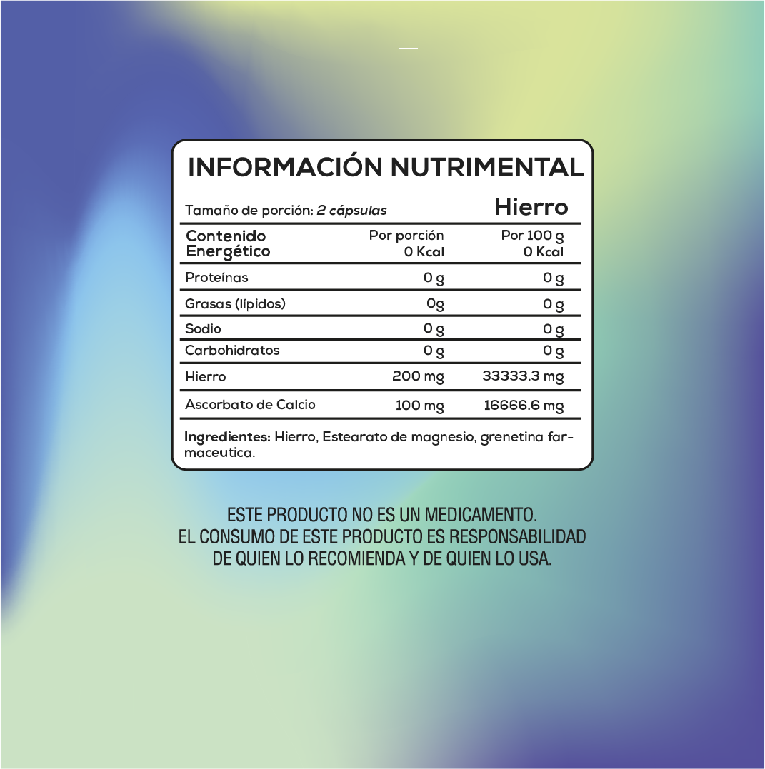 Hierro 200 mg | Con Ascorbato de Calcio | 90 cápsulas