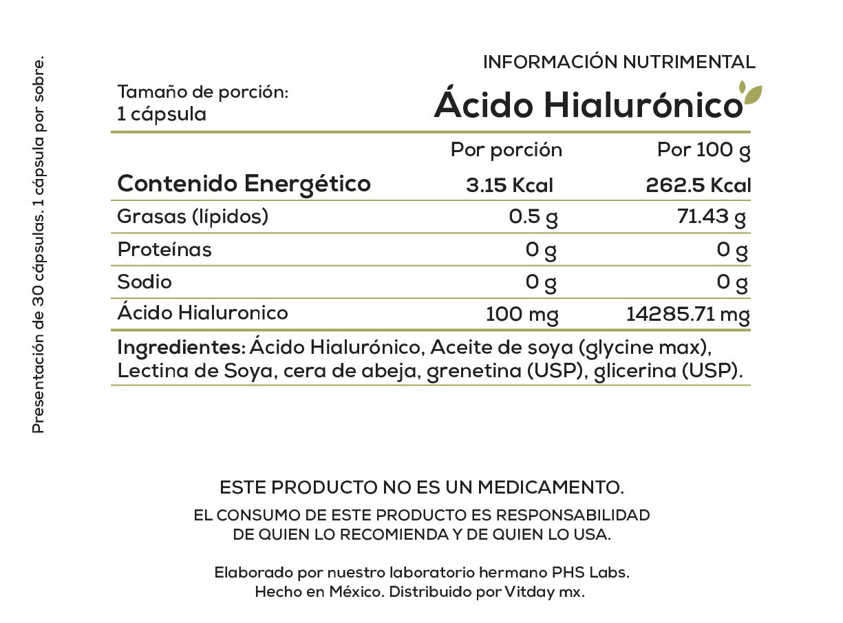 Ácido Hialurónico | 100 mg | 30 cápsulas