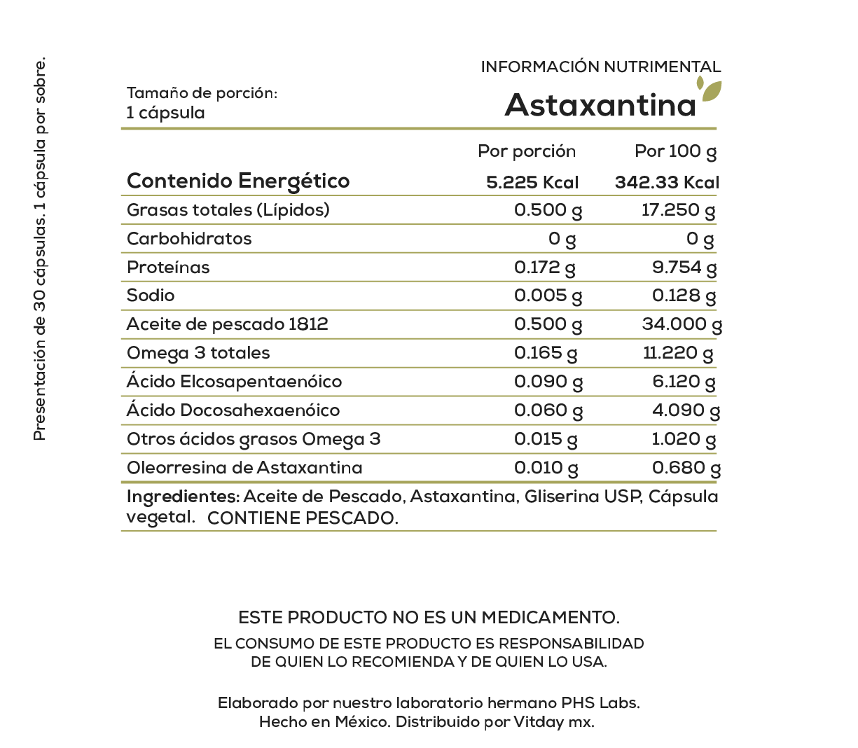 Astaxantina 10 mg | Aceite de Pescado, EPA + DHA 60 mg) | 30 cápsulas