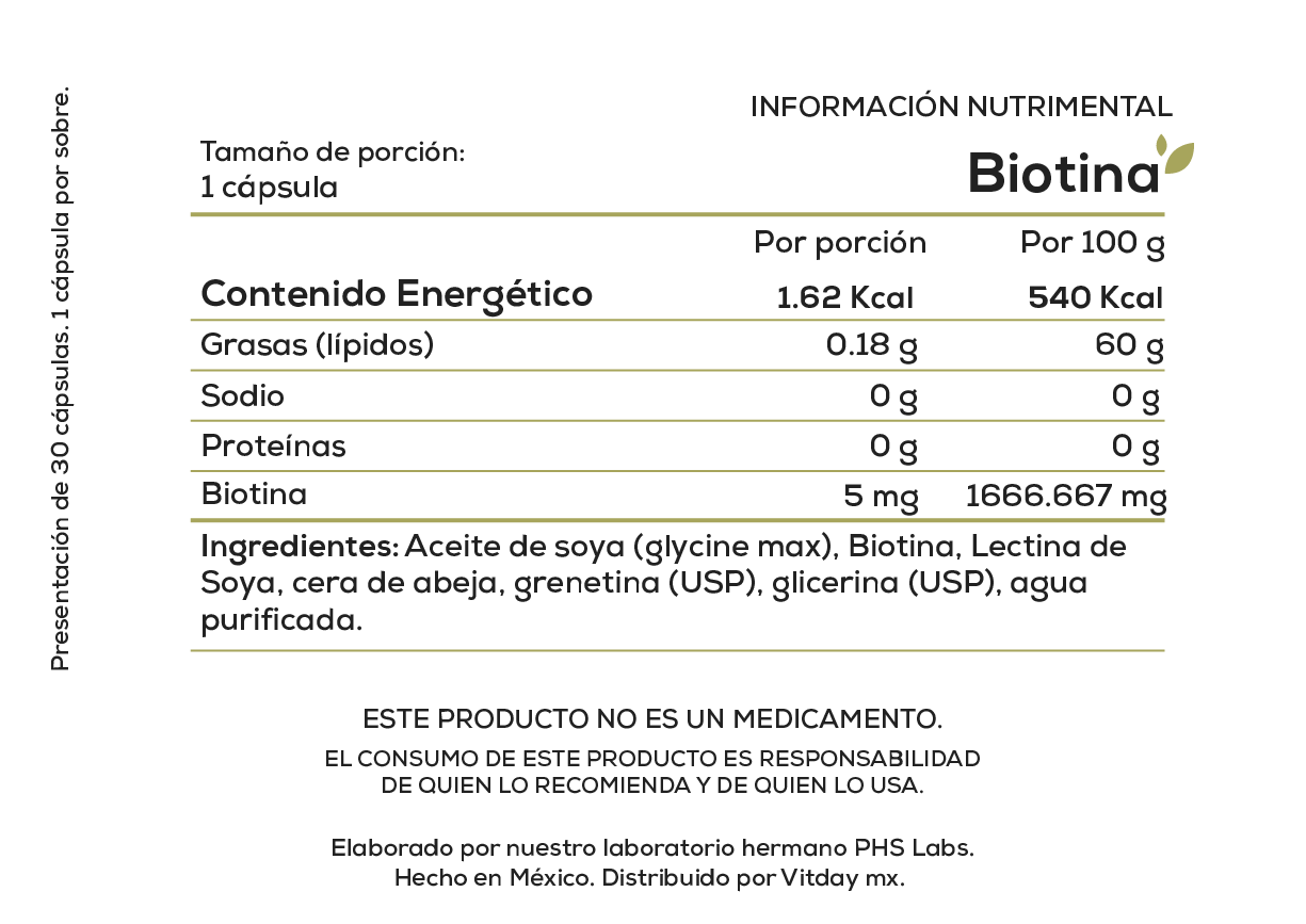 Biotina 5 mg | Vitamina B7 de Alta Potencia | 30 cápsulas