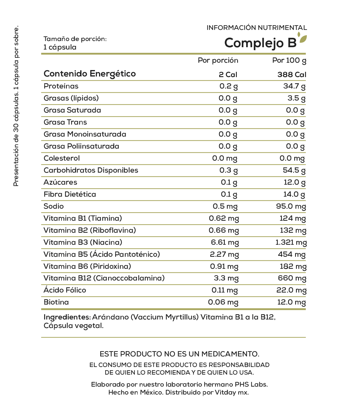 Complejo B | Fórmula Completa con 9 Vitaminas del Grupo B | 30 cápsulas