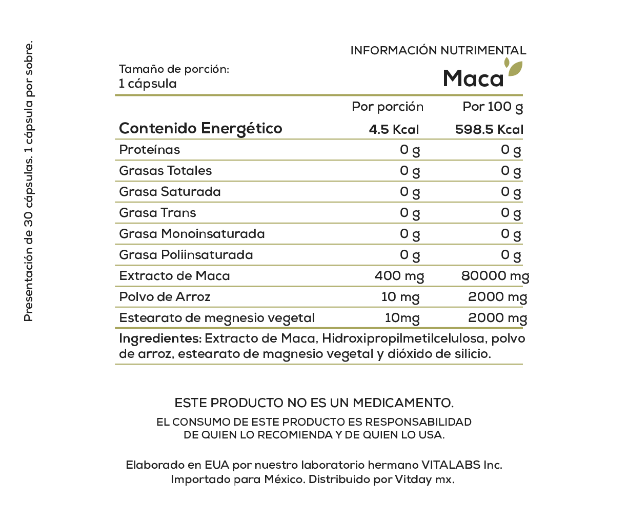 Maca (Roja) 400 mg | Extracto Concentrado | 30 cápsulas