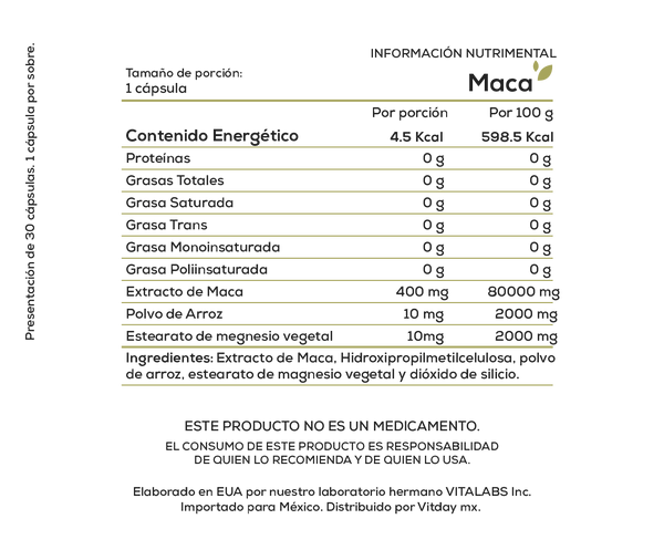 Maca 30 cápsulas 400mg (Maca Roja)