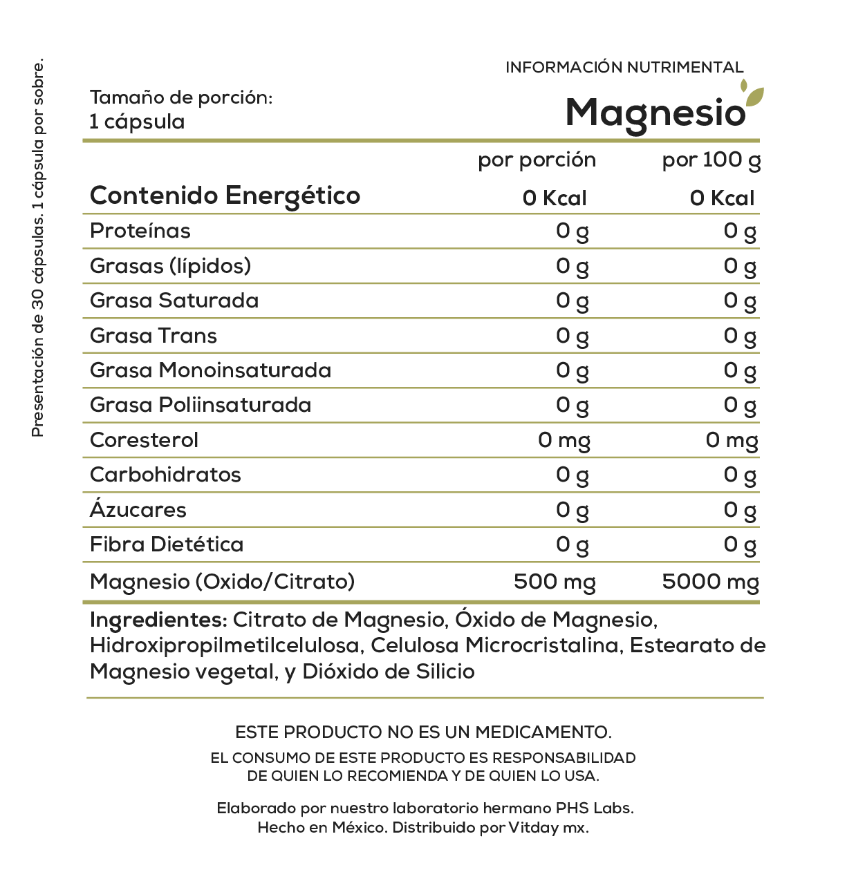 Magnesio | Citrato + Óxido | 500 mg | 30 cápsulas