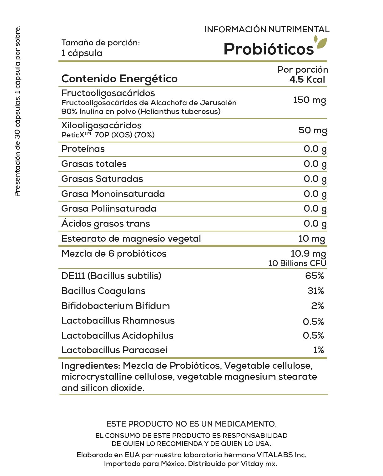 Probióticos | 10 Billion UFC | Mezcla de 6 Cepas + Prebióticos | 30 cápsulas